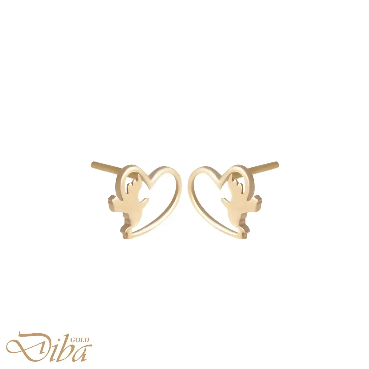 گوشواره طلا میخی قلب و پرنده