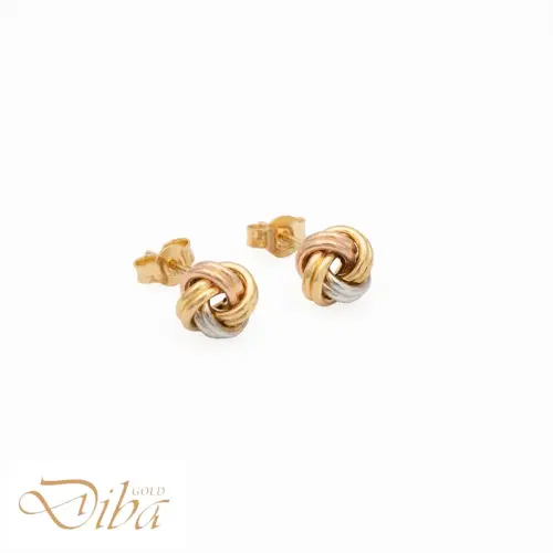 گوشواره طلا میخی گره ایتالیایی دو رنگ